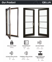 Portes à battants modernes GELLJA pour villa, entrée principale, grille, bois/WPC/PVC, porte française à double vitrage, design coupe-vent