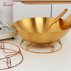 <span class=keywords><strong>Wok</strong></span> chinois en acier inoxydable à fond rond 34 cm, antiadhésif, double poignée, qualité alimentaire, avec support de casserole - Product Image 1