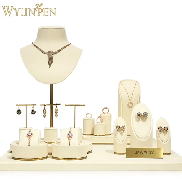 WYP Display gioielli Beige microfibra anello in metallo braccialetto orecchino collana gioielleria vetrina display