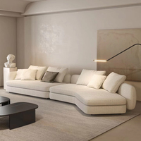 Canapé en tissu éponge en forme de L, style minimaliste italien, couleur crème bouclé, fauteuil lounge mobile, mobilier de projet pour salon de villa