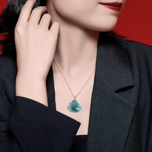 หยกธรรมชาติพระพุทธรูปหยกจี้ทอง 18K UNISEX สไตล์จีนการออกแบบดั้งเดิมของขวัญพร้อมใบรับรองการประเมิน D253 - Product Image 2