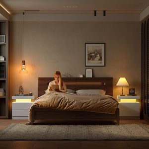 <strong>High</strong> <strong>Gloss</strong> White Night Stand Bedroom Furniture Wood LED Light Nightstand Bedside <strong>Table</strong>, <strong>End</strong> <strong>Table</strong> - Product Image 3