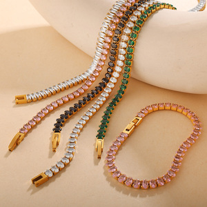 Zircon Encrusted Necklace And <b>Bracelet</b> <b>Set</b> Multi Color Full Diamond Jewelry For Women Party Fashion Light Luxury Zinc Alloy - Product Image 2