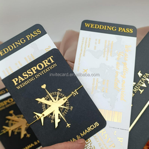 Invitation de <span class=keywords><strong>mariage</strong></span> en forme de <span class=keywords><strong>passeport</strong></span> noir mat avec billet d'embarquement et avion en acrylique doré vert bordeaux, passeports pour fête d'anniversaire - Product Image 5