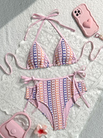 TW 2026 Pakaian Renang Wanita Grosir Kustom Model Halter Dua Potong Pinggang Tinggi Berongga Pakaian Pantai Seksi Tanpa Punggung Set Bikini