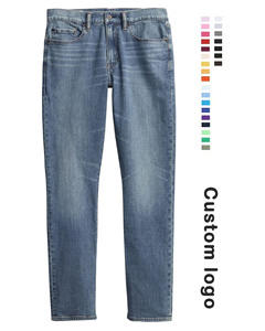 Ykmozi กางเกงยีนส์ขาตรงสีฟ้าอ่อนกางเกงวินเทจทรงแบ็กกี้พิมพ์ลายโลโก้แบบกอธกางเกงยีนส์ของผู้ชาย - Product Image 1