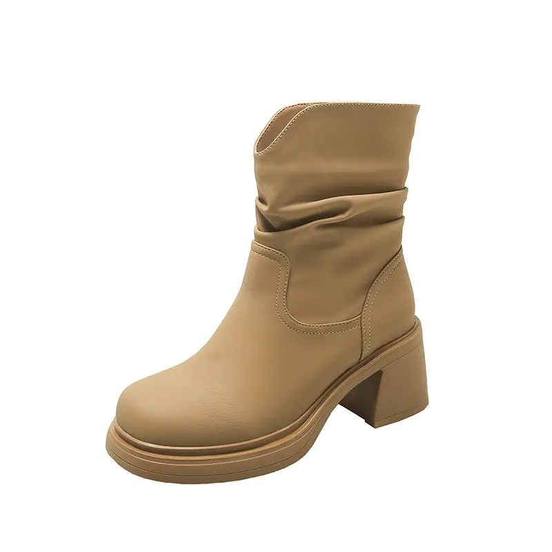 Nouvelle Offre Spéciale bottes à talons épais pour femmes bottes froncées conception de bottes en cuir de mode rare