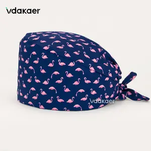 Flamingo pattern print Medical scrubs cap Hospital doctor nursing cap Breathable cotton dentist pet vet lab work cap