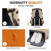 Sac à dos de voyage pour ordinateur portable, film en cuir TPU imperméable, sac pour ordinateur 15,6 pouces, poche indépendante pour chaussures