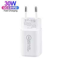 Chargeur rapide mini PD 30W avec prise US EU, chargeur USB Type C QC3.0, deux ports, adaptateur de voyage portable pour téléphone portable, certifié CE FCC