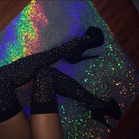 Chaussettes longues à paillettes pour femmes, en strass, à rayures arc-en-ciel, longues et épaisses au dessus du genou, bas scintillants