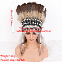 Coiffe en plumes indiennes douces faites à la main, style rayé, couleur personnalisée, taille sur mesure, pour Halloween, carnaval, mascarade, cosplay, fête