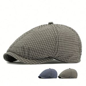 หมวกเบเร่ต์ผ้าฝ้ายระบายอากาศดี รุ่นใหม่ปี 2025 สำหรับฤดูร้อน  ลายตาราง 8 แผง สไตล์นิวส์บอย  สำหรับผู้ชายและผู้หญิง  ทันสมัยและสวมใส่สบาย - Product Image 1