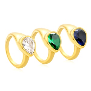 White <b>Black</b> Green Diamond Water Drop Gemstone Stainless Steel 18K Gold Plated Trendy <b>Rings</b> Jewelry for <b>Women</b> Wedding Engagement - Product Image 3