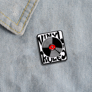 Chất Lượng Cao Retro Vinyl Hồ Sơ Hình Dạng Ve Áo Pin Rock Và Cuộn Men Pins Trâm Âm Nhạc Máy Nghe Nhạc - Product Image 5