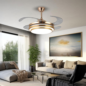 42''Indoor Modern Retractable Pendant <b>Fans</b> Lamp Iron ABS Body LED Chandelier <b>Ceiling</b> <b>Fan</b> with Lights and Remote for Home Bedroom - Product Image 4