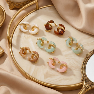 JAJGI Elegant <b>Resin</b> C Shape Drop Earrings Refined Gold Plated Studs for Women Premium Niche Design Fashion Jewelry - Product Image 6