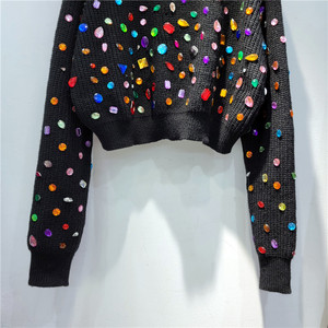 2022 autunno inverno nuovo Pullover maglieria sciolto a vita alta maglioni corti industria pesante colore diamante maglione lavorato a maglia per le donne - Product Image 6