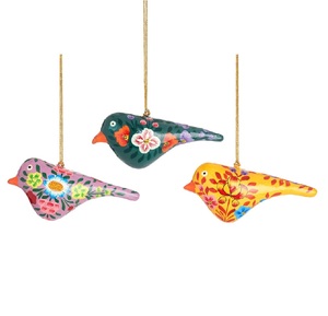 Compre un hermoso juego de alta calidad de 03 Kashmiri Paper Mache Hanging Christmas Birds para la decoración del hogar Art Deco - Product Image 1