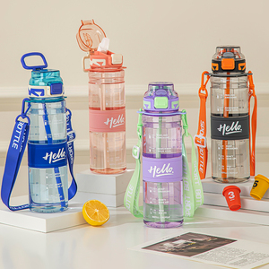 Gradiente bottiglie d'acqua sportive per bambini con Logo in plastica per PC aperta a una mano ecologica con paglia ideale per stili di vita attivi - Product Image 1