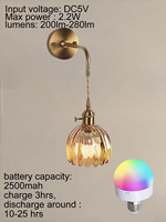 Applique murale LED vintage avec télécommande, alimentée par piles, lampe à intensité variable RGB, abat-jour en verre en forme de tulipe pour salon