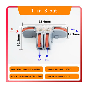 Elektrischer Schnellkabel-Kabelst ecker Universal-Steck hebel spleiß verbinder Drahtleiter-Anschluss blöcke, 1 in <span class=keywords><strong>3</strong></span> out - Product Image 3