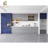 Armoires de cuisine modulaires en résine stratifiée avec finition laquée bleue brillante, avec robinet, design personnalisé, maison australienne moderne