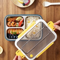 Boîte à lunch isotherme anti-odeur de 1000 ml, compartimentée, en acier inoxydable, portable, pour le bureau, avec trois compartiments