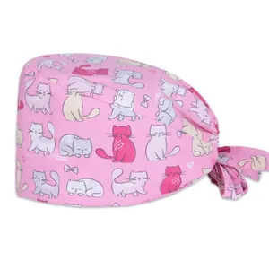 Gorro estético para mascotas, hospitales, salones de belleza, gorros de fregado para mujeres, enfermera, Chef, veterinario, trabajo, transpirable, impreso, gorros de fregado quirúrgico