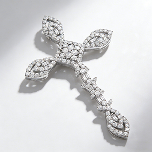 CUSTOM SILVER 10K/14K/18K GOLD PLATED LAB GROWN CVD DIAMOND CLASSIC ENGAGEMENT GIFT SWEATER <b>CHAIN</b> NECKLACE <b>CROSS</b> PENDANT - Product Image 2