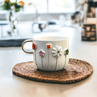 Cangkir Teh Kopi Keramik Lukis Tangan Desain Baru Kustom Buatan Tangan Kreatif Motif Bunga untuk Hadiah Ulang Tahun, Hari Valentine, Hari Ibu