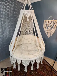 Fauteuil suspendu en macramé <span class=keywords><strong>XXL</strong></span> style bohème pour intérieur, véranda ou chambre - Product Image 2