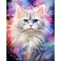 Kit de Peinture Diamant Chenistory Chat, Tableau Mural DIY, Artisanat Animalier, Kits de Peinture Diamant Rond Complet, Décoration Maison