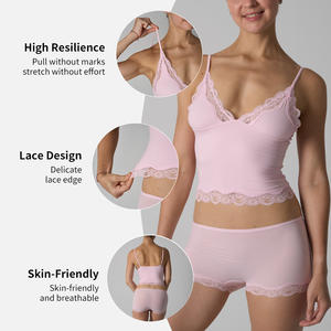 Sk1268 & SK1226-4 Vrouwen Tweedelige Kanten V-Hals Slim Fit Tanktop Bijpassende Halfhoge Nude Gevoel Slip Pak - Product Image 5