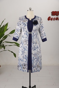 Ensemble robe de cocktail imprimée florale grande taille pour femme avec veste, élégant, col rond, longueur genou, pour l'automne et les occasions religieuses - Product Image 6