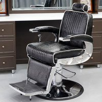 Fauteuil de Barbier Moderne pour Hommes, Base en Aluminium, Siège en Cuir, Pompe Hydraulique, Chaise de Coiffure pour Salon de Barbier