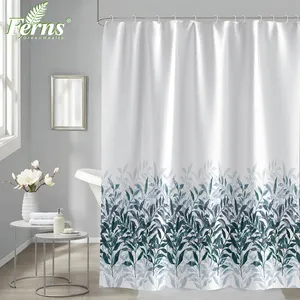 Ferns Water Proof Printing Modern Design Bath Curtains Shower Curtains Set with Hooks for Bathroom