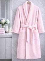 Peignoir en polaire rose à manches longues pour femme avec broderie, vente en gros, peignoirs personnalisés avec capuche pour femme