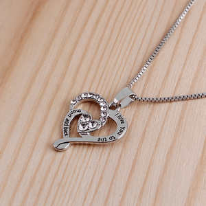 Collana con Ciondolo a Cuore e Luna 'I <span class=keywords><strong>Love</strong></span> You' ZRM Fashion, con Cristalli e Strass, Catena a Serpente <span class=keywords><strong>in</strong></span> Argento, Collana Statement per Donne - Product Image 3