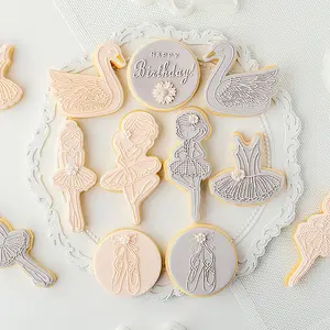 Gelukkige Verjaardag Bakken Cake Gereedschap Europese Dessert Schimmel Glazuur Cutter Ballet Meisje Witte Zwaan Fondant Koekjes Persen Cutter