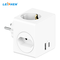Adaptador de Viaje 5 en 1 para la UE con 1 Enchufe Schuko + 2 Enchufes Europeos y Puertos USB, Adaptador de Pared Compacto y Portátil para el Hogar y Viajes