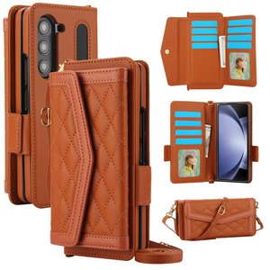 Funda de Cuero PU con Ranuras para Tarjetas y Dinero, Bloqueo RFID, Correa de Cuello, Soporte Plegable para <span class=keywords><strong>Z</strong></span> Fold 7 - Product Image 1