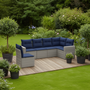 Gray Poly Rattan Patio <b>Sofa</b> Set With Cushions <b>Outdoor</b> Garden Furniture Contemporary Design - Product Image 2