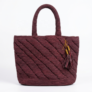 Red Geometric Pattern <b>Raffia</b> <b>Tote</b> Bag with Two Handles Shoulder Strap Lightweight 1L Capacity for Lady Daily Shopping Beach Use - Product Image 4