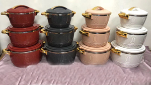 Calentador de <span class=keywords><strong>Comida</strong></span> Estilo Medio Oriente, Juego de Cazuelas Aisladas de 2.5L, 4.5L <span class=keywords><strong>y</strong></span> 6.5L con Asa Dorada <span class=keywords><strong>y</strong></span> Diseño Retro para Cocina - Product Image 6