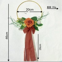 Set Karangan Bunga Buatan Warna Biru Debu dengan Mawar dan Cincin Emas untuk Dekorasi Kursi Pernikahan & Pengiring Pengantin