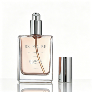 Luxuriöse Quadratische Rechteckige Transparente 50ml 100ml Leere Haaröl-Serum Glasflasche mit Pinsel Silberne Sprühpumpe Box <span class=keywords><strong>KEYO</strong></span> - Product Image 4