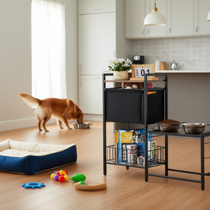 Bols surélevés pour chiens avec rangement, station d'alimentation pour animaux de compagnie, organisateur pour nourriture et jouets, acier inoxydable, design moderne - Product Image 2