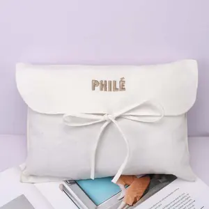 High End Large White Cotton Twill Envelope Clothes Coat Packaging Bag For Handbag Custom Logo Cotton Flap Envelope Pouch