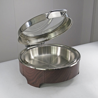 Réchaud électrique de luxe en acier inoxydable avec couvercle en verre, grande capacité 9L, motif grain de bois, pour buffet